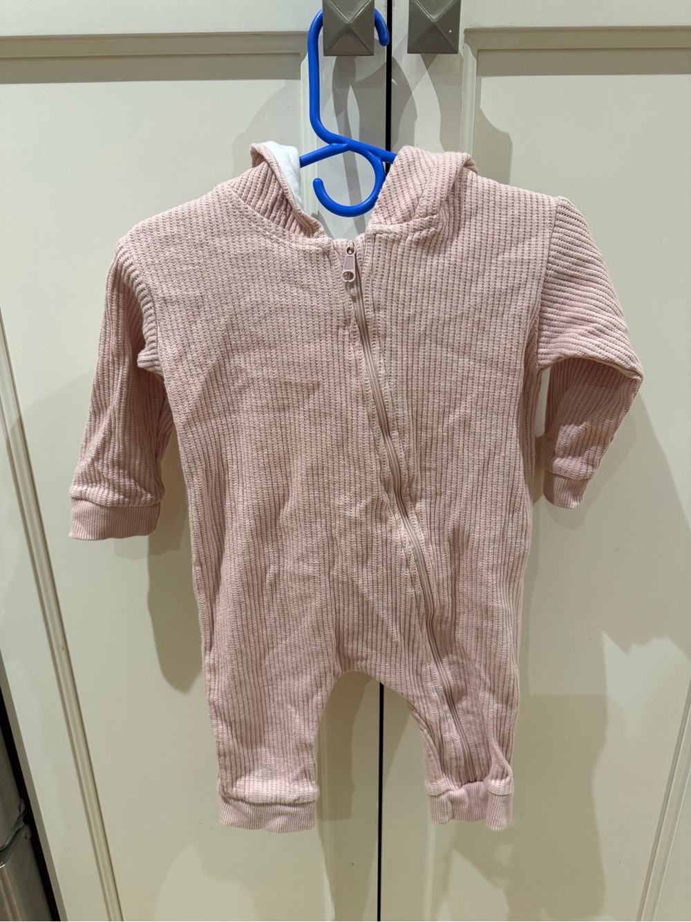 The Littlest 6-12m bunny Pink Ribbed Hooded One-Piece for Kids